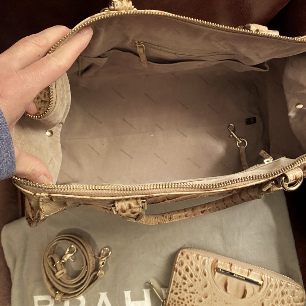 NWOT Brahmin Melbourne Arden Satchel Crossbody in Beige and Gold and Ady Wallet - Picture 2 of 8